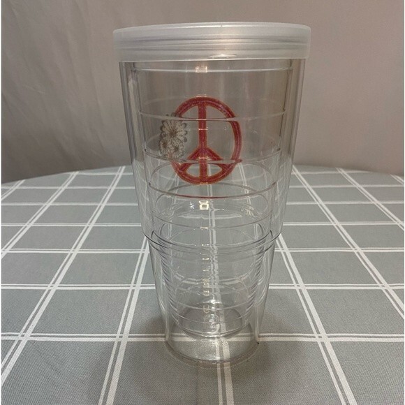 Tervis Tumbler 24oz Clear Peace & Daisy Flowers Doublewall Insulated Drinkware - Picture 3 of 8